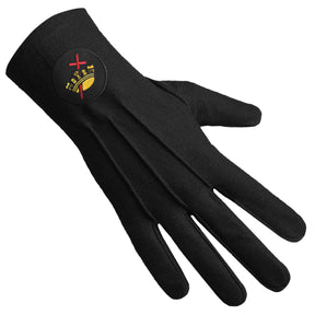 Knights Templar Commandery Glove - Black Cotton With Round Patch - Bricks Masons