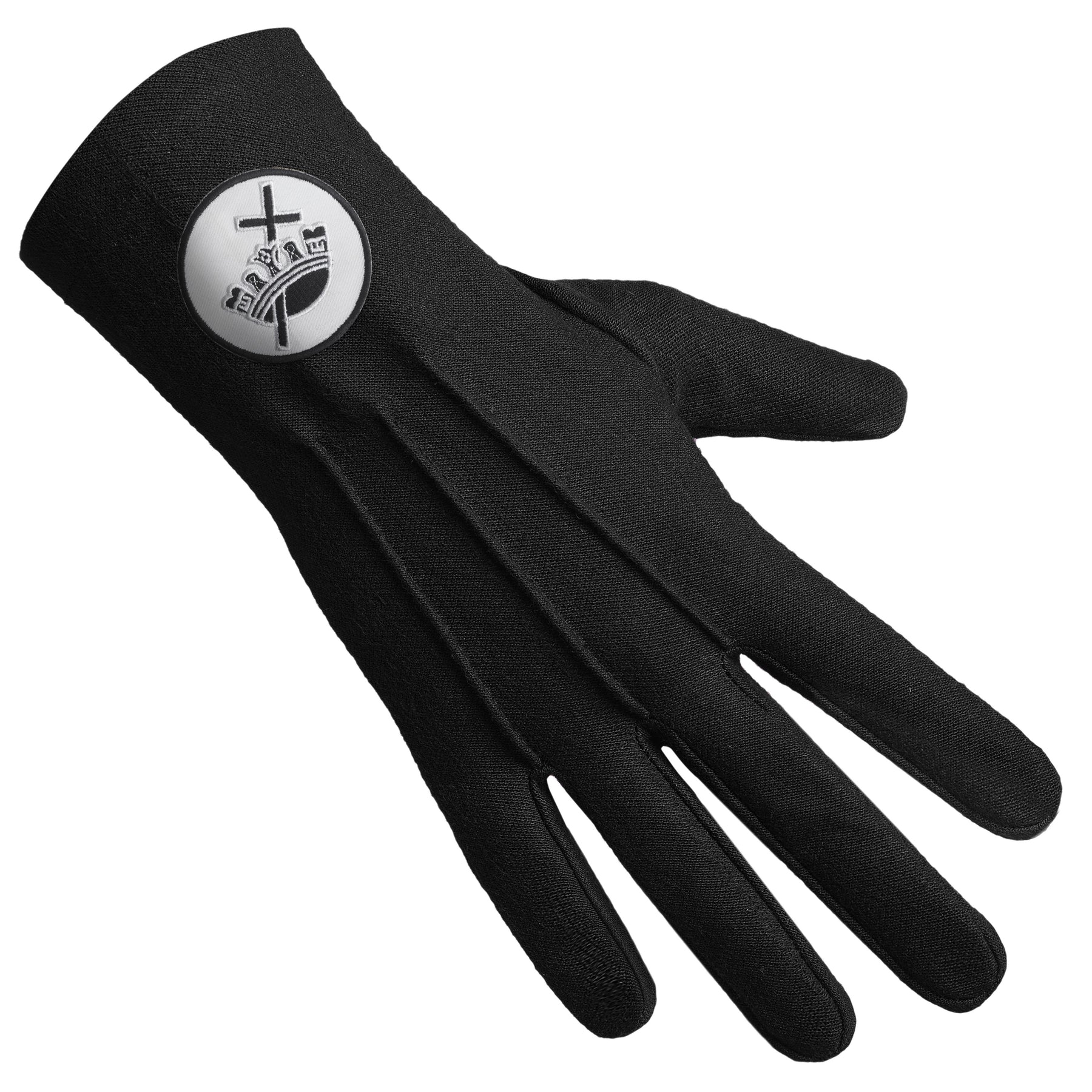 Knights Templar Commandery Glove - Black Cotton With White & Black Patch - Bricks Masons