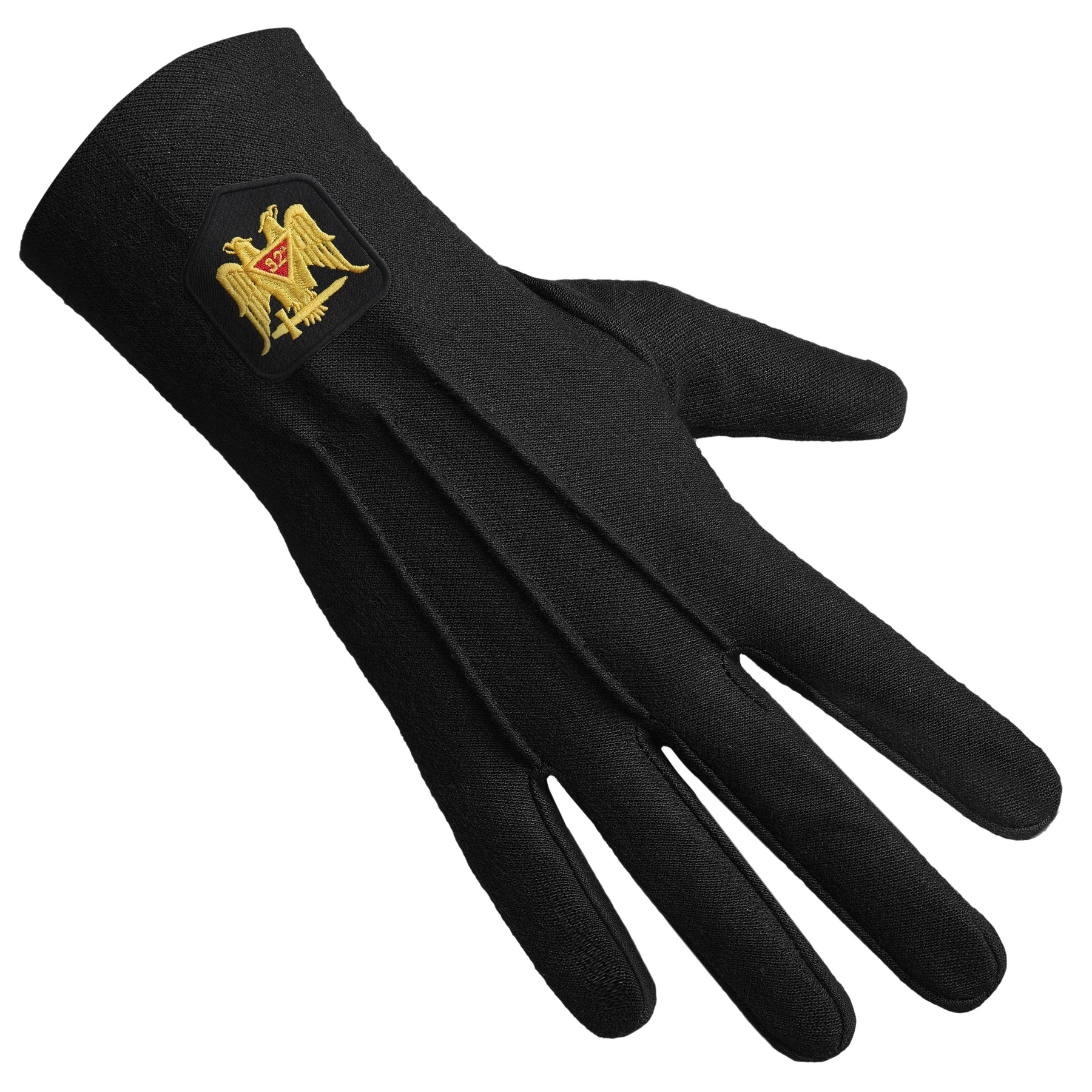 32nd Degree Scottish Rite Glove - Black Cotton With Double Eagle - Bricks Masons