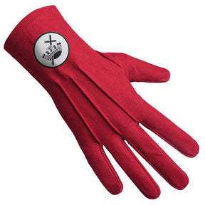 Knights Templar Commandery Glove - Red Cotton With White Patch - Bricks Masons