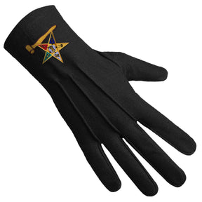 OES Glove - Pure Black Cotton With Gold Gavel - Bricks Masons