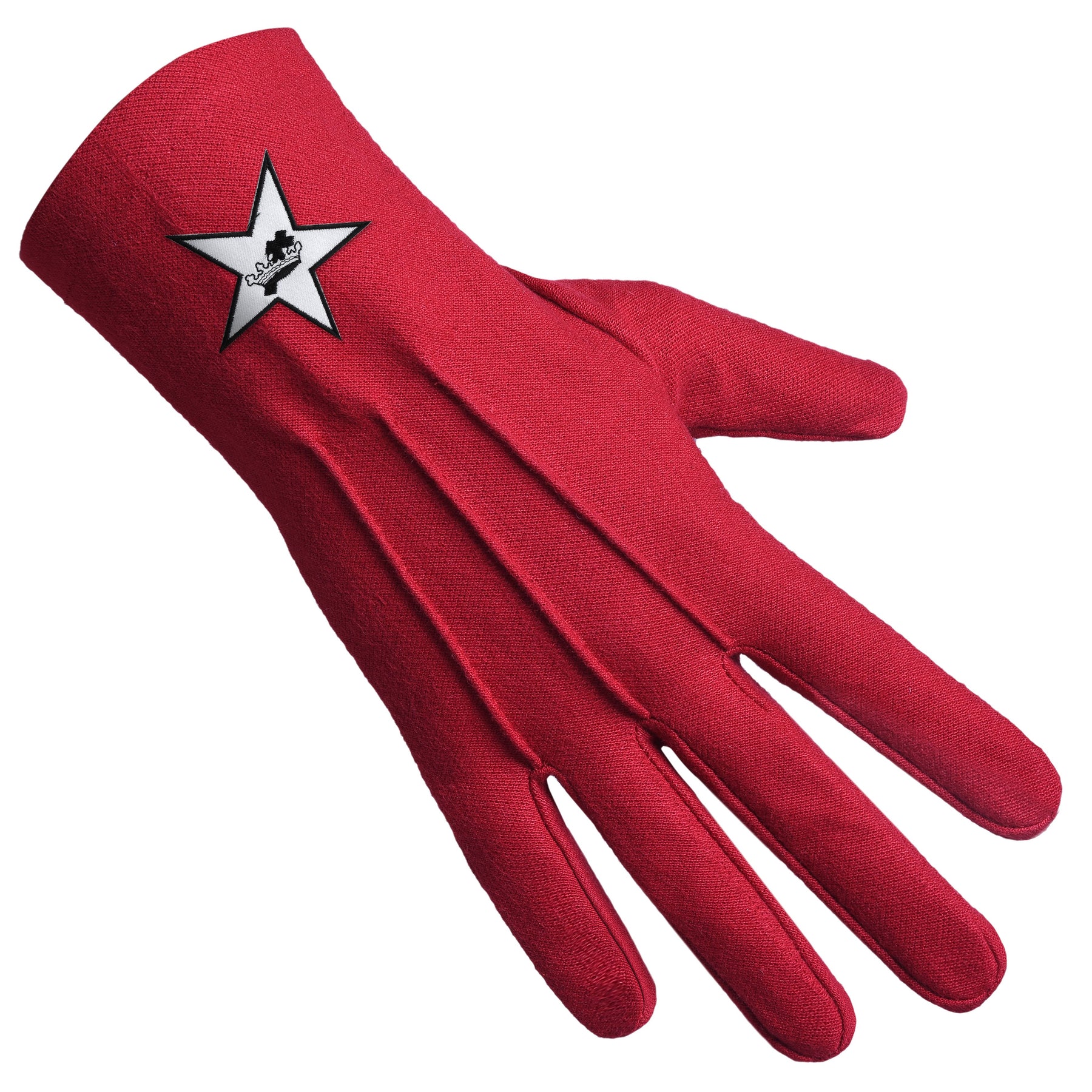 Knights Templar Commandery Glove - Red Cotton With Star Patch - Bricks Masons