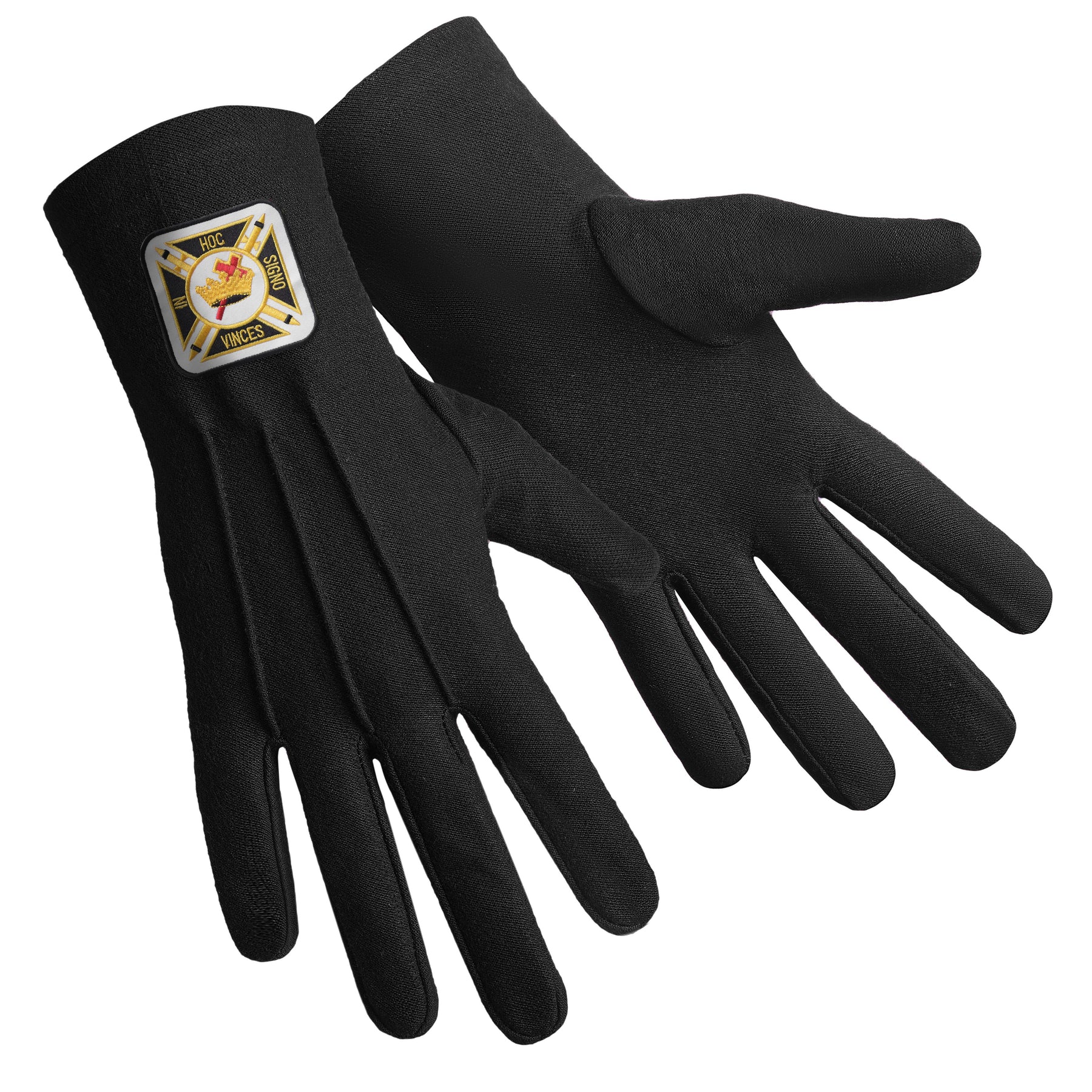Knights Templar Commandery Glove - Black Cotton With Square Patch - Bricks Masons