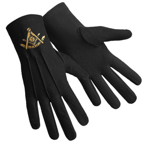 Past Master Blue Lodge California Regulation Glove - Black Cotton Gold Emblem - Bricks Masons