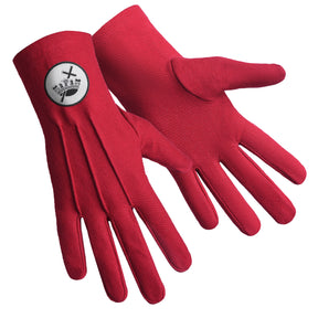 Knights Templar Commandery Glove - Red Cotton With White Patch - Bricks Masons