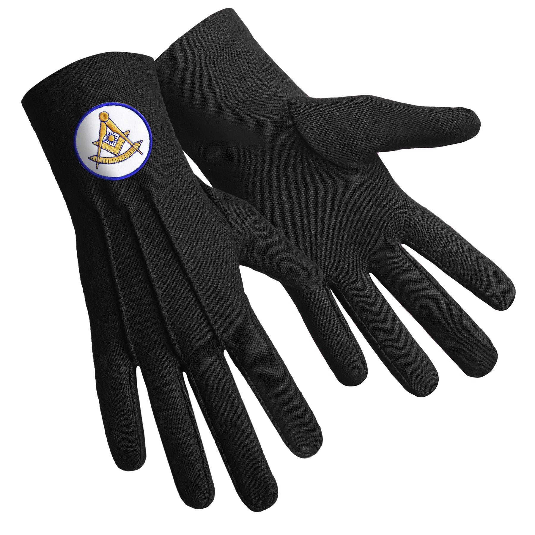 Past Master Blue Lodge California Regulation Glove - Black Cotton With Gold Emblem - Bricks Masons