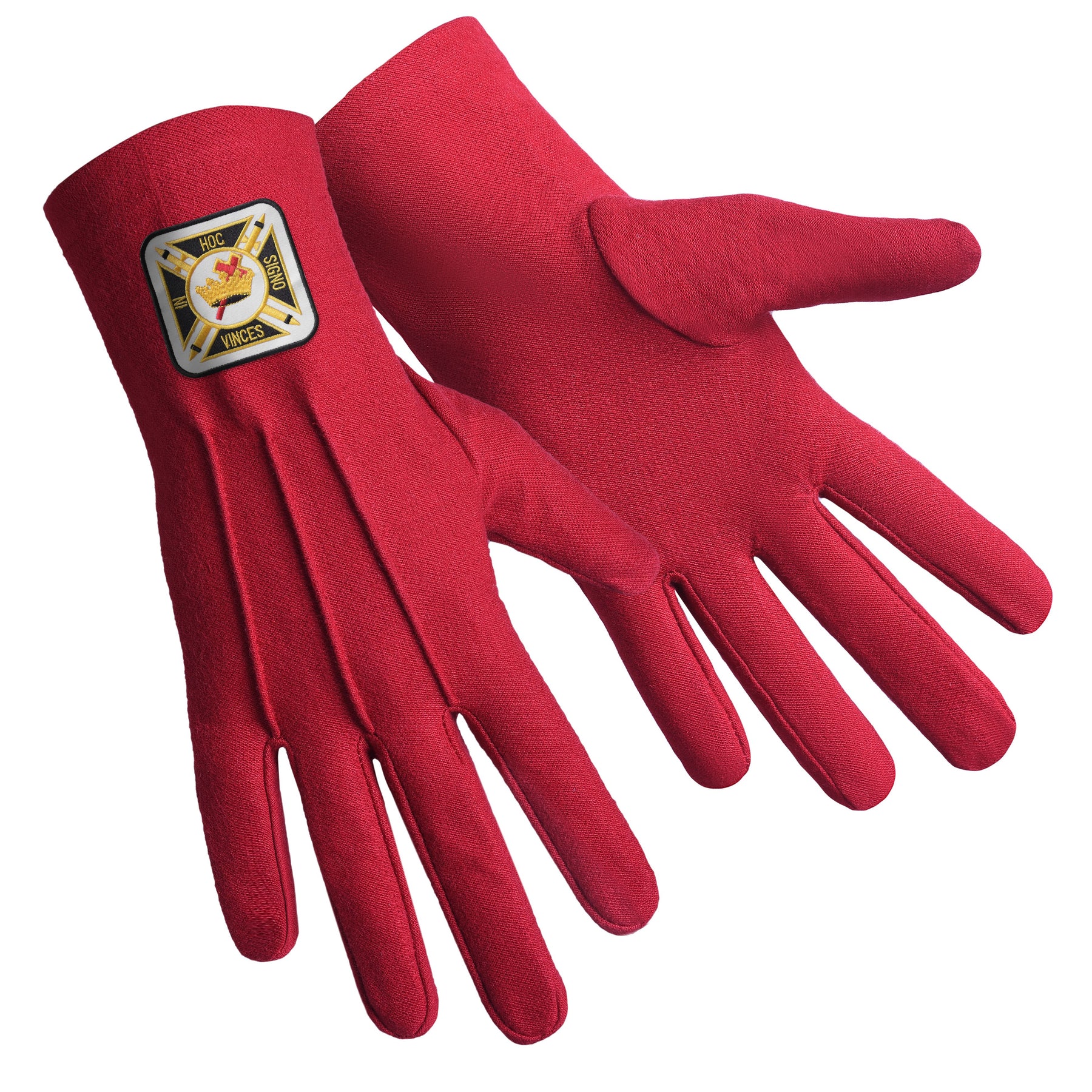 Knights Templar Commandery Glove - Red Cotton With Square Patch - Bricks Masons