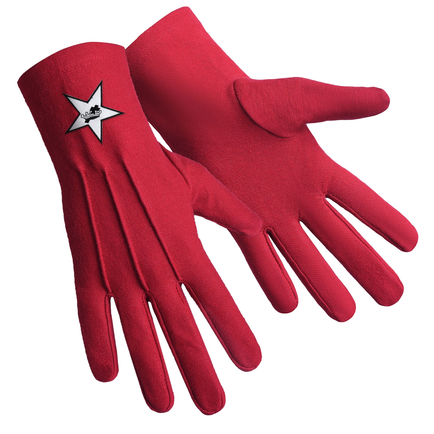 Knights Templar Commandery Glove - Red Cotton With Star Patch - Bricks Masons