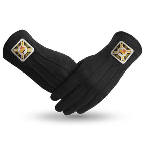 Knights Templar Commandery Glove - Black Cotton With Square Patch - Bricks Masons