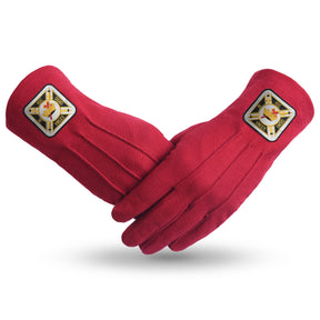 Knights Templar Commandery Glove - Red Cotton With Square Patch - Bricks Masons
