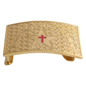 Knights Templar Commandery Belt Buckle - Gold Plated With Red Cross - Bricks Masons