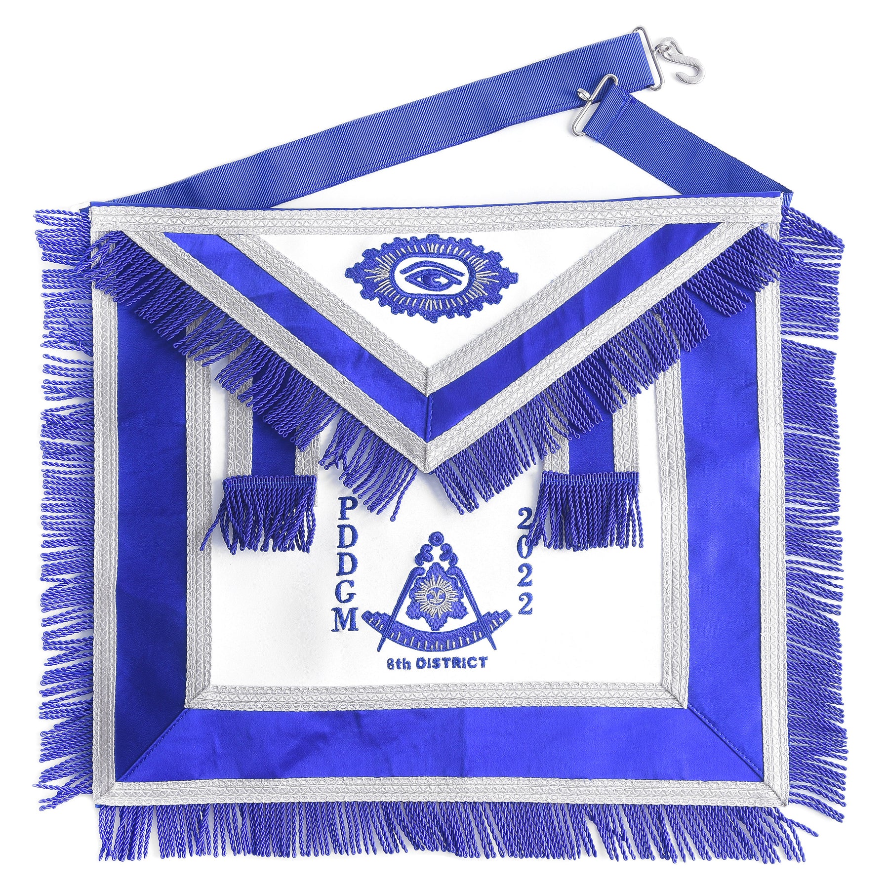 Past District Deputy Grand Master Blue Lodge Apron - Hand Embroidery With Blue Borders - Bricks Masons