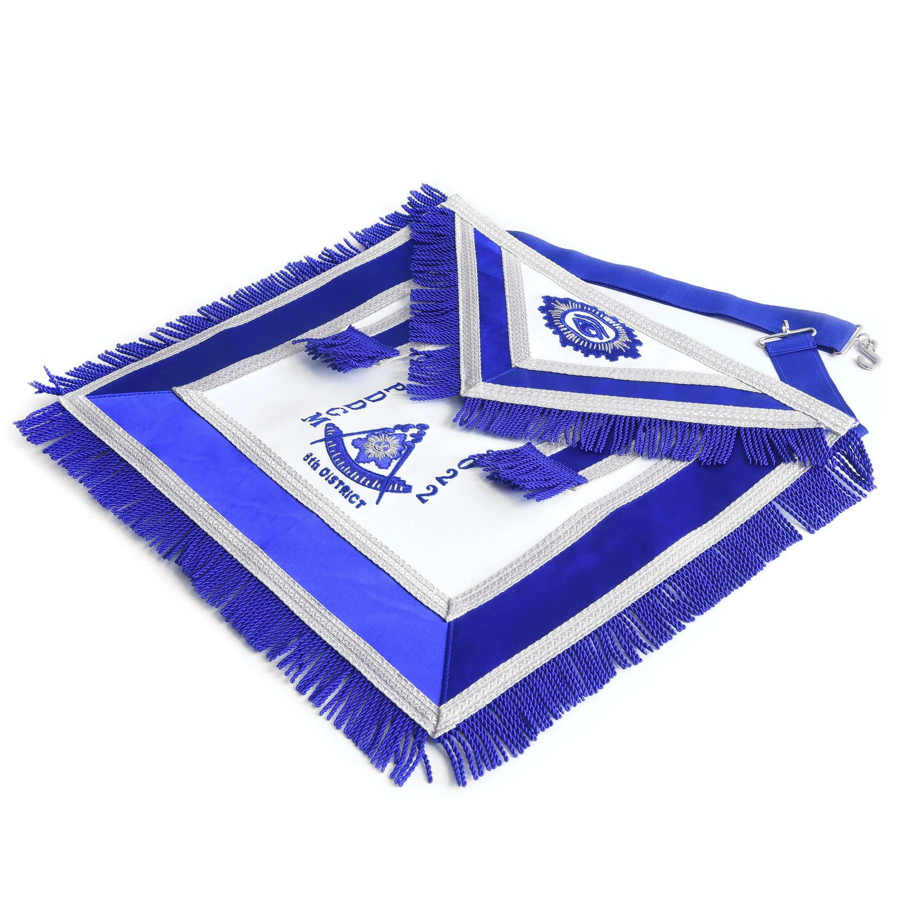 Past District Deputy Grand Master Blue Lodge Apron - Hand Embroidery With Blue Borders - Bricks Masons