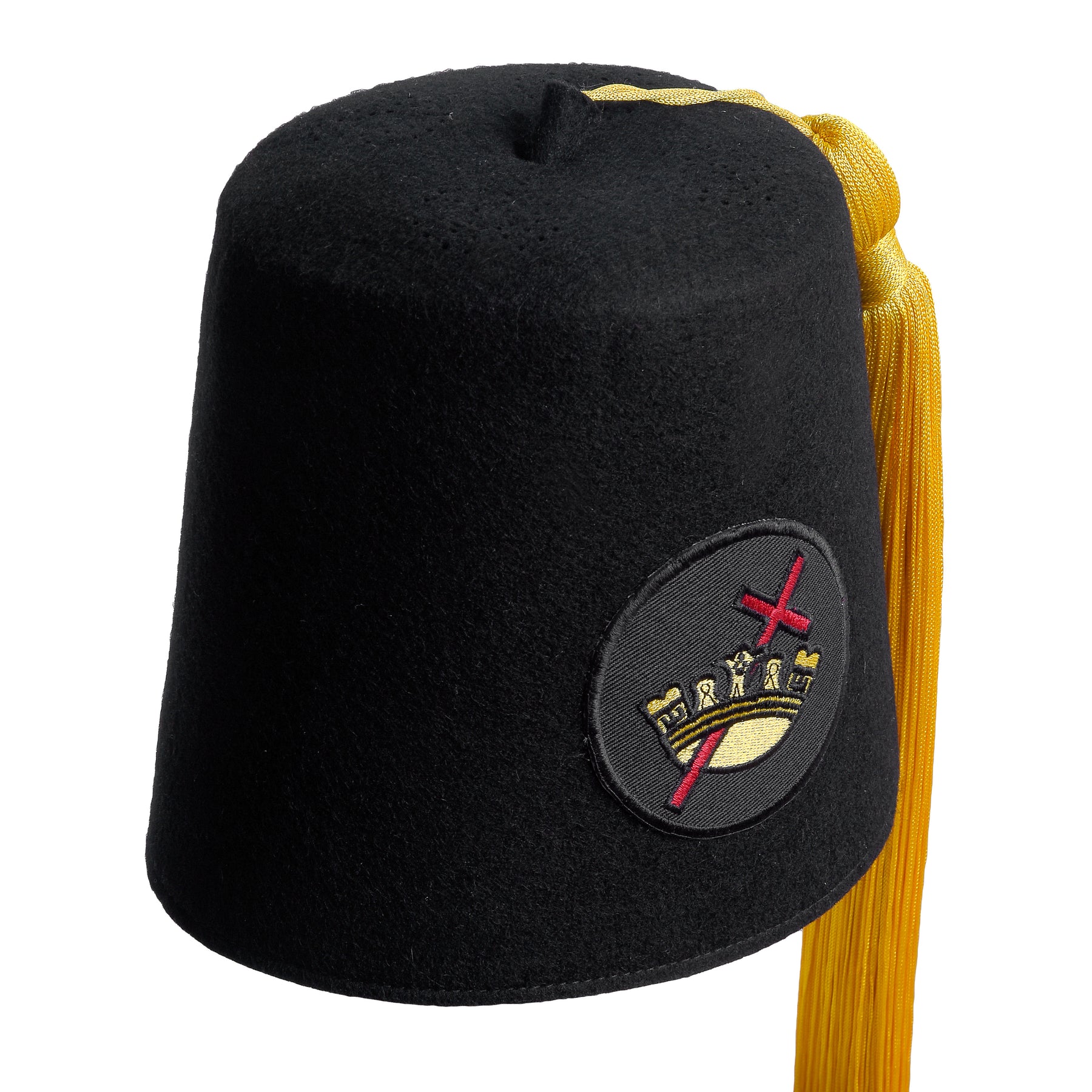 Knights Templar Fez Hat - Black Wool With Round Patch - Bricks Masons