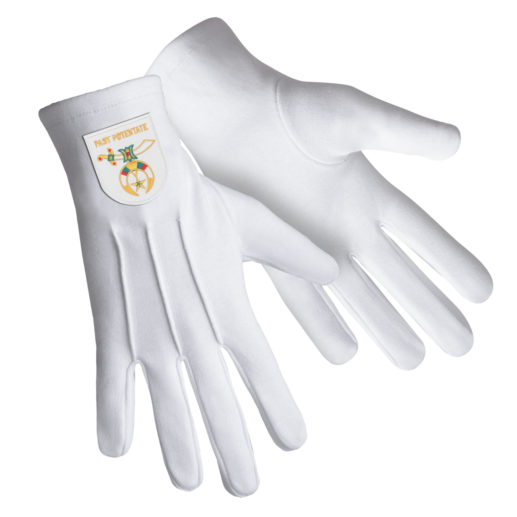 Past Potentate Shriners Glove - White Cotton With Gold Emblem - Bricks Masons