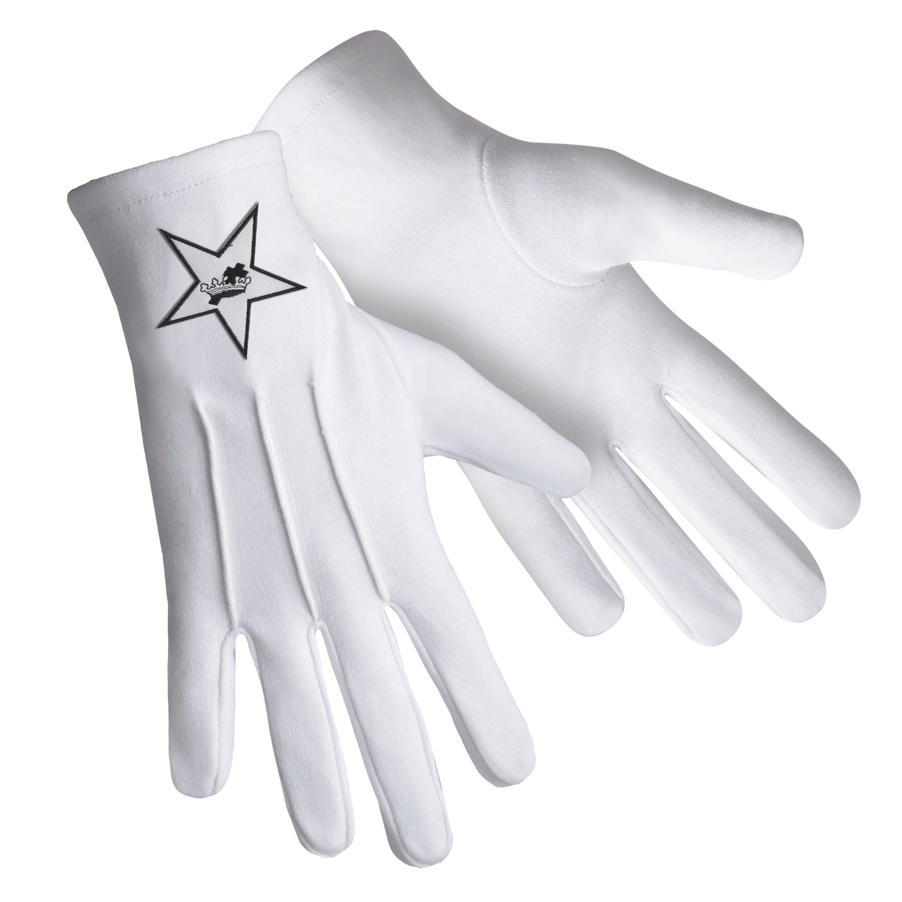 Knights Templar Commandery Glove - White Cotton With Star Patch - Bricks Masons