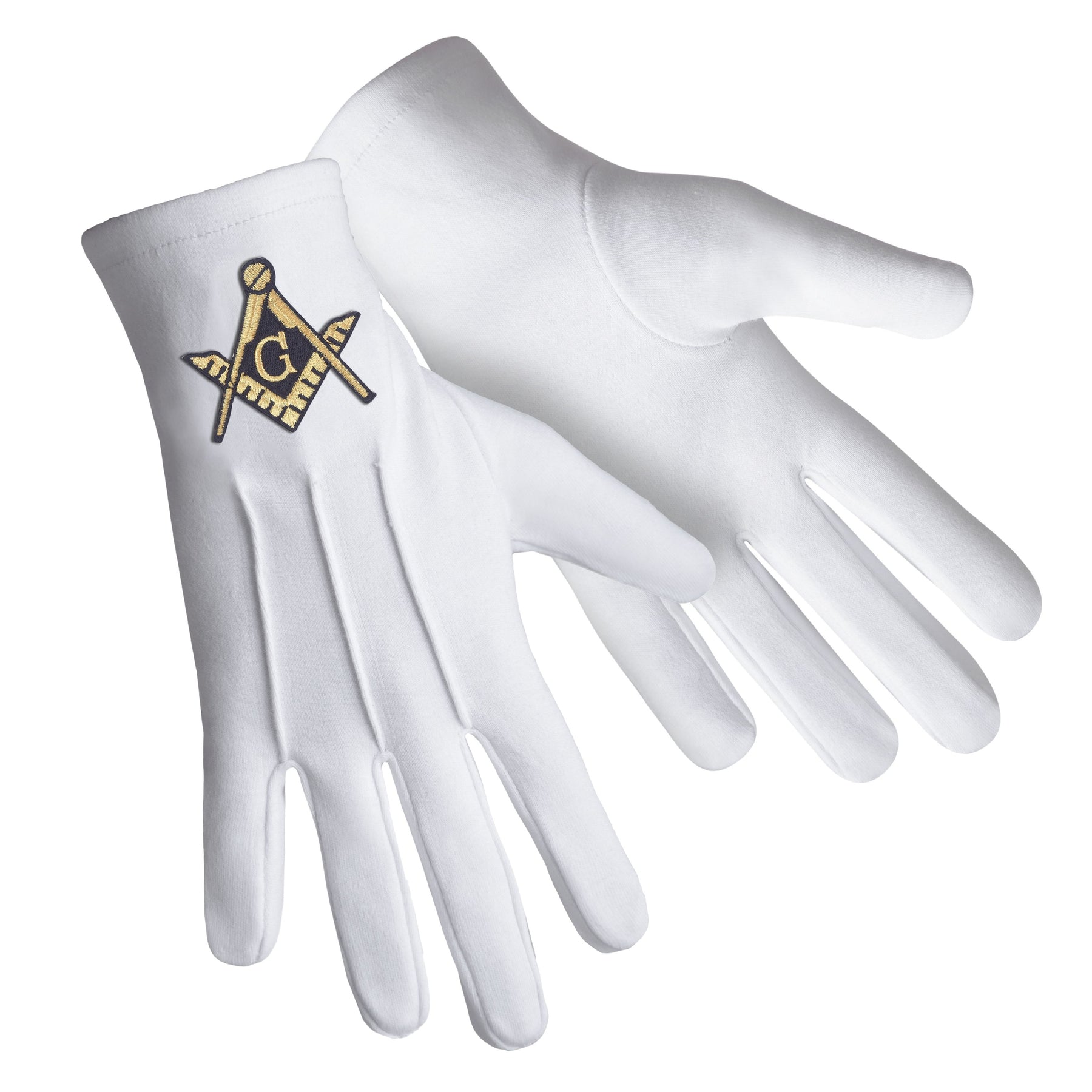 Master Mason Blue Lodge Glove - Square & Compass G White Cotton - Bricks Masons
