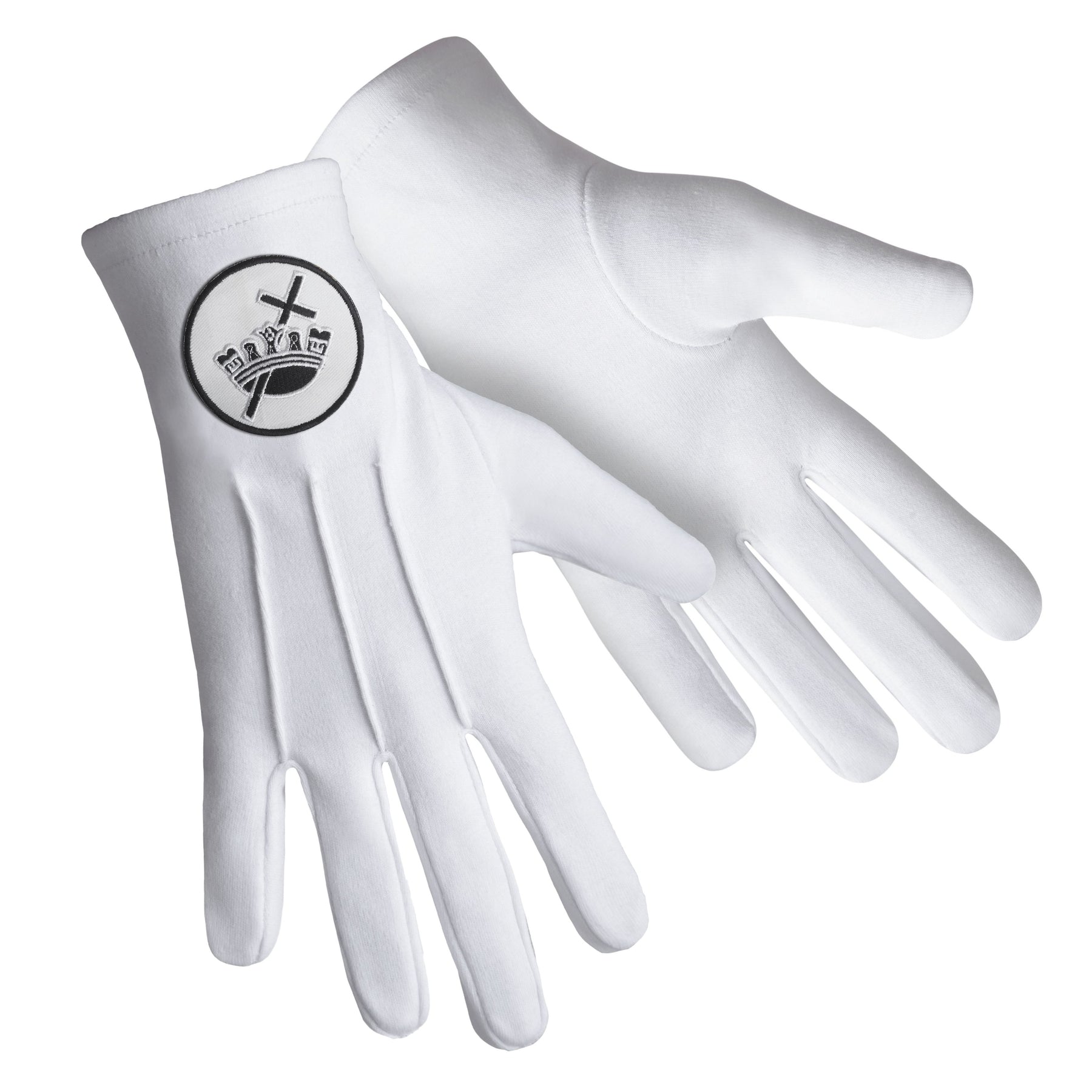 Knights Templar Commandery Glove - Pure Cotton With White & Black Patch - Bricks Masons