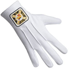 Knights Templar Commandery Glove - White Cotton With Square Patch - Bricks Masons