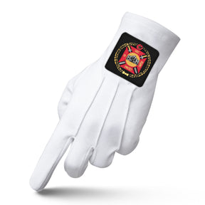 Knights Templar Commandery Glove - White Cotton With Red & Black Emblem - Bricks Masons