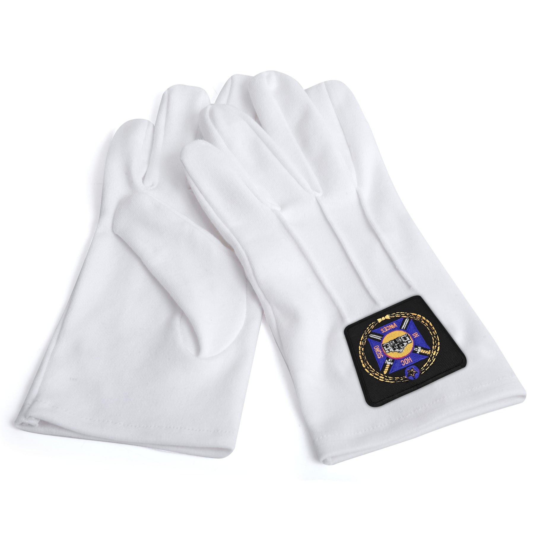 Knights Templar Commandery Glove - White Cotton With Black Patch - Bricks Masons