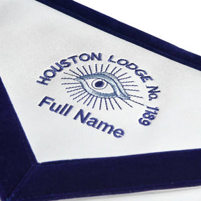 Grand Past Master Blue Lodge Apron - Blue Velvet With Hand Threaded Silk - Bricks Masons