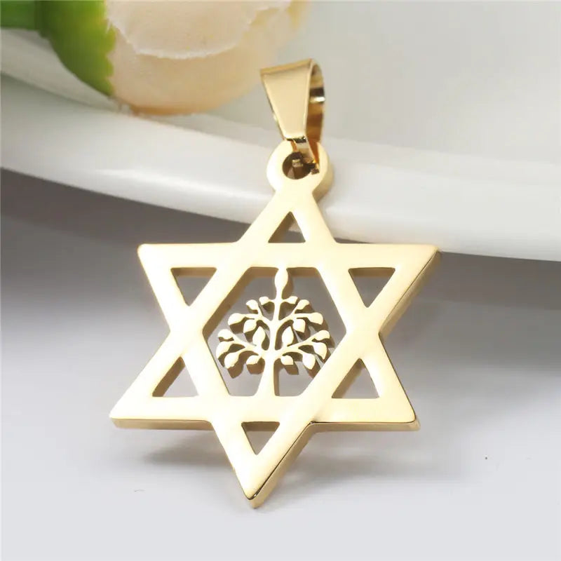 Ancient Israel Pendant - Stainless Steel Star Of David Hexagram Gold Silver - Bricks Masons