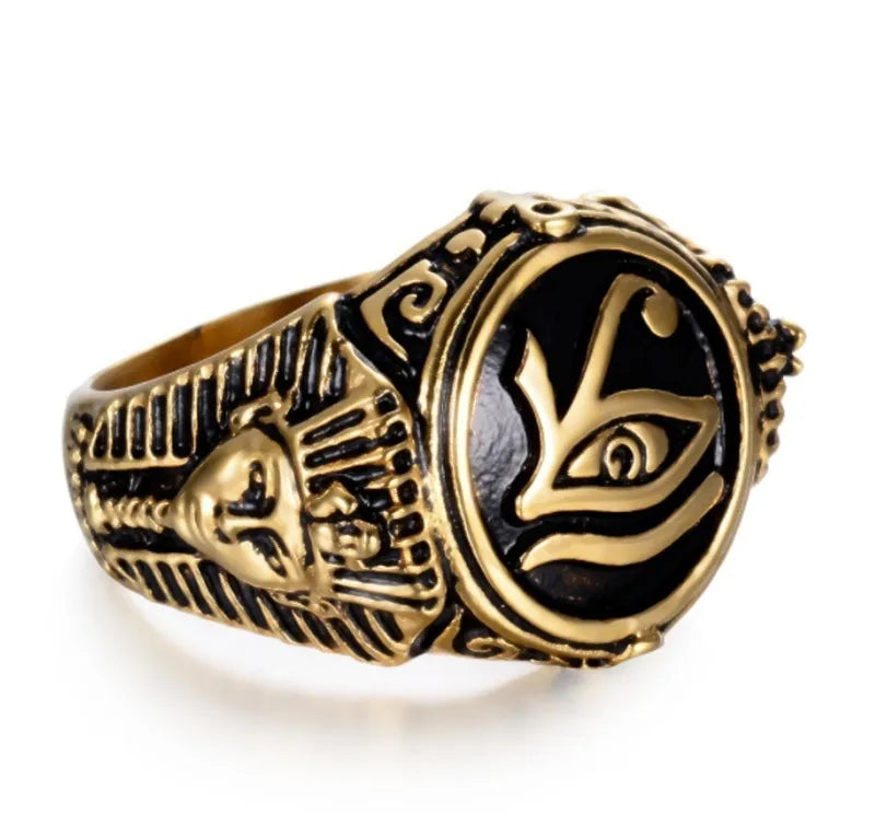 Ancient Egypt Ring - Eye of Horus & Pharaoh Design (Zinc Alloy) - Bricks Masons