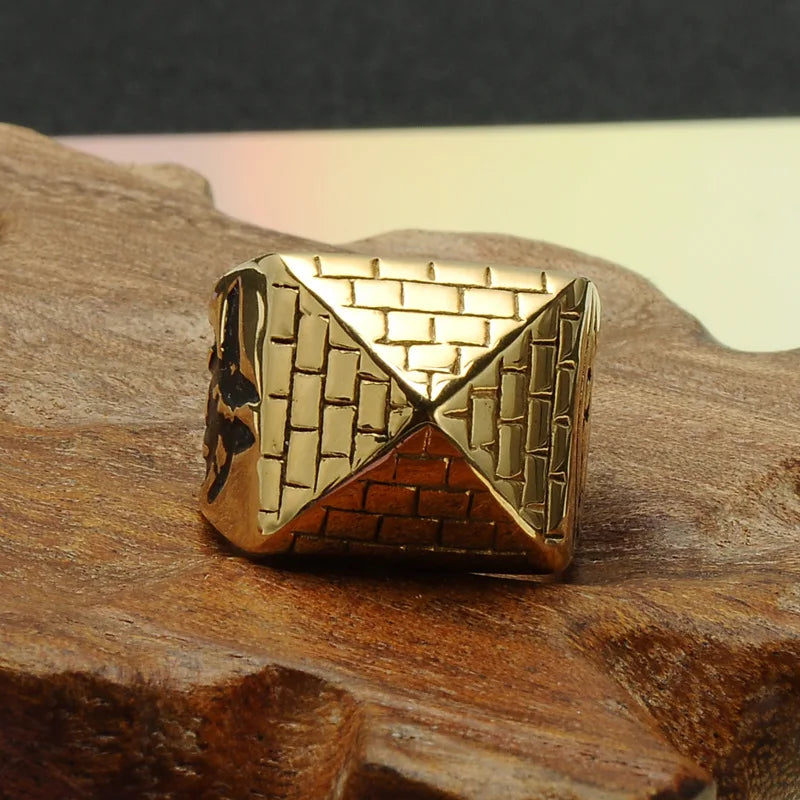 Ancient Egypt Ring - Gold Pyramid Stainless Steel - Bricks Masons