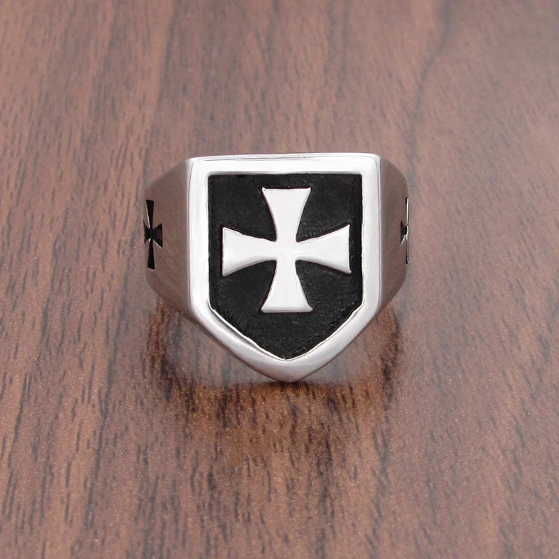 Knights Templar Commandery Ring - Stainless Steel Black & Silver - Bricks Masons