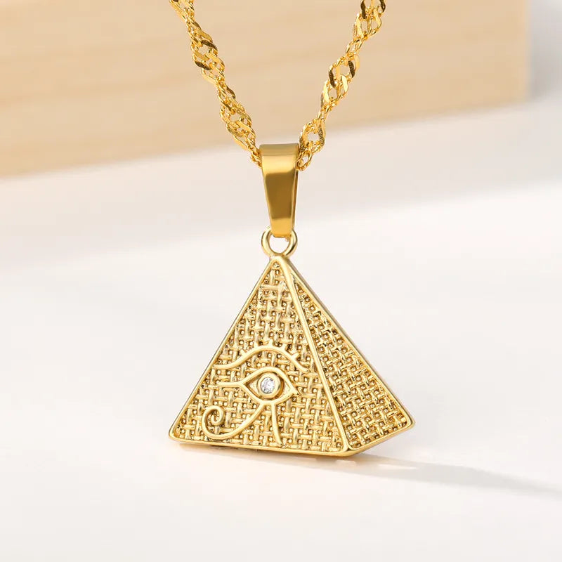 Ancient Egypt Necklace - Triangle Pyramid Eye of Horus Stainless Steel - Bricks Masons