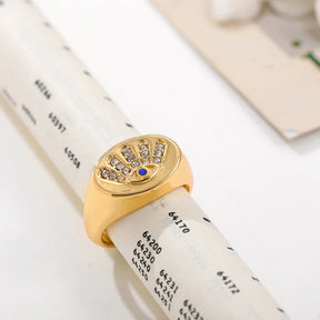 Eye Of Providence Ring - Round Circle Eye Rhinestone Zinc Alloy - Bricks Masons