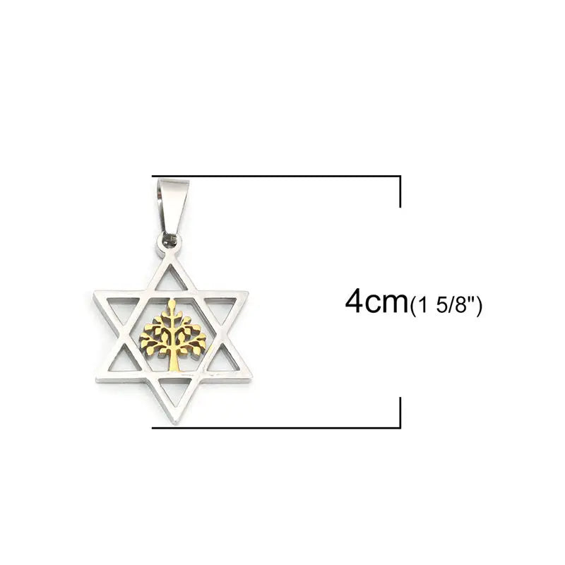 Ancient Israel Pendant - Stainless Steel Star Of David Hexagram Gold Silver - Bricks Masons