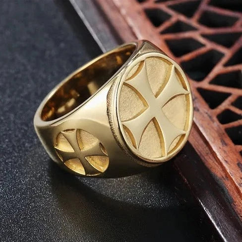 Knights Templar Commandery Ring - Stainless Steel With Cross - Bricks Masons