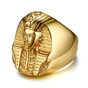 Ancient Egypt Ring - Gold Plated Pharaoh Design Stainless Steel - Bricks Masons