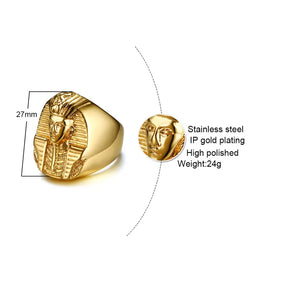 Ancient Egypt Ring - Gold Plated Pharaoh Design Stainless Steel - Bricks Masons