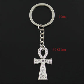 New Fashion Men 30mm Keychain DIY Metal Holder Chain Vintage Egyptian Ankh Life Symbol Cross 39x21mm Silver Color Pendant Gift - Bricks Masons