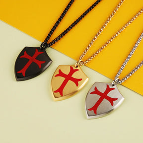 Knights Templar Commandery Necklace - Shield With Red Cross (Various Colors) - Bricks Masons