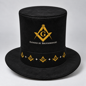 Master Mason Blue Lodge Novelty Hat - Elevated By Brotherhood Black Velvet With Gold S & C - Bricks Masons