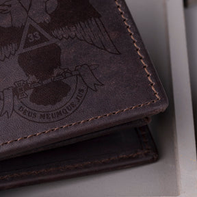 33rd Degree Scottish Rite Wallet - Wings Down Handmade Leather - Bricks Masons
