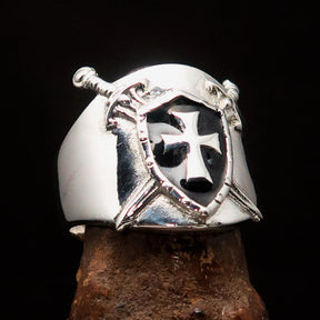 Knights Templar Commandery Ring - Black Shield Cross Sterling Silver