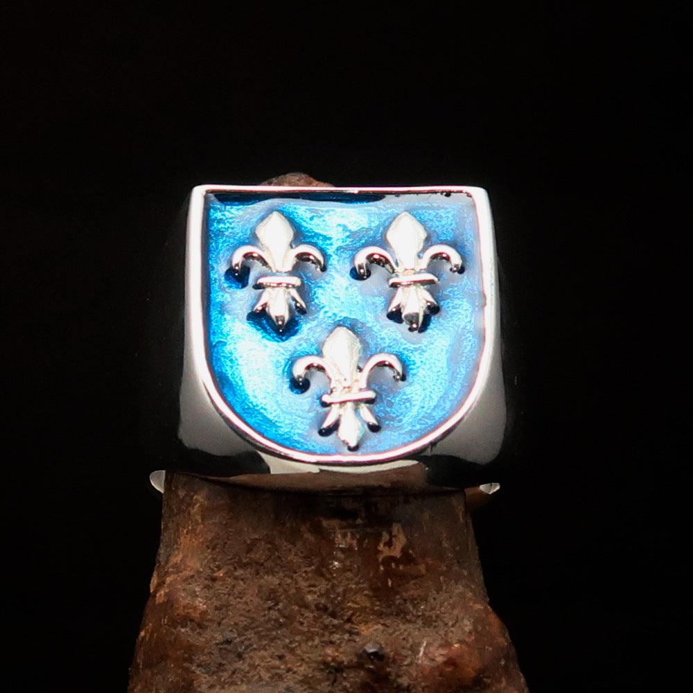 Knights Templar Commandery Ring - Blue Fleur De Lis Cross Sterling