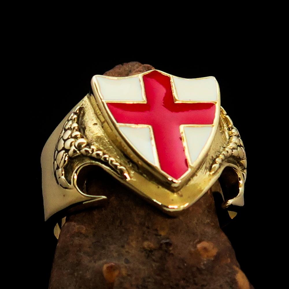 Knights Templar Commandery Ring - White & Red Templar Cross Brass