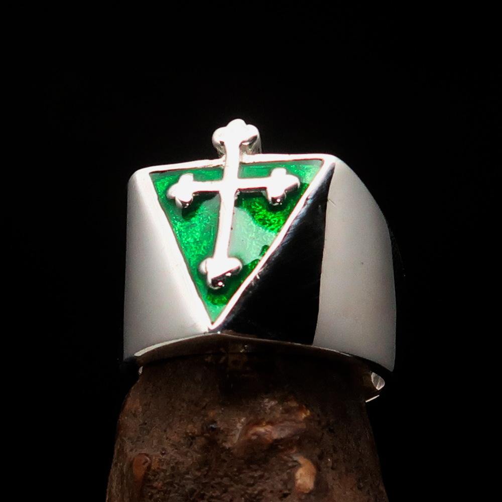 Knights Templar Commandery Ring - Silver & Green Cross Sterling Silver