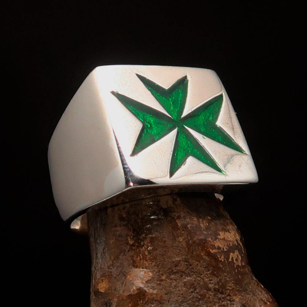 Order of Malta Commandery Ring - Green Cross Sterling Silver