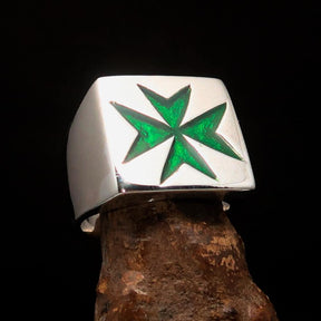 Order of Malta Commandery Ring - Green Cross Sterling Silver