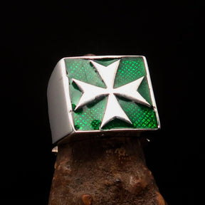 Order of Malta Commandery Ring - Green & Silver Cross Sterling Silver