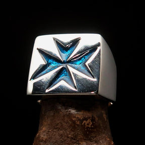 Order of Malta Commandery Ring - Silver & Light Blue Cross Sterling Silver