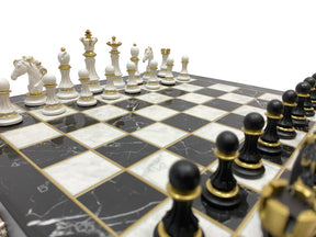 Order Of Malta Chess Set - Black Marble Pattern - Bricks Masons