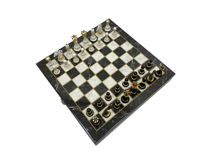Past Master Blue Lodge Chess Set - Black Marble Pattern - Bricks Masons